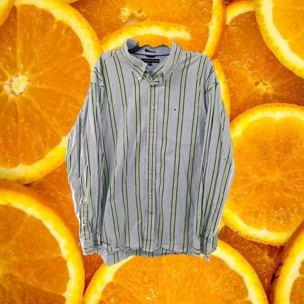 Tommy Hilfiger Blue/White/Green Plaid 80s 2 Ply Fabric XXL